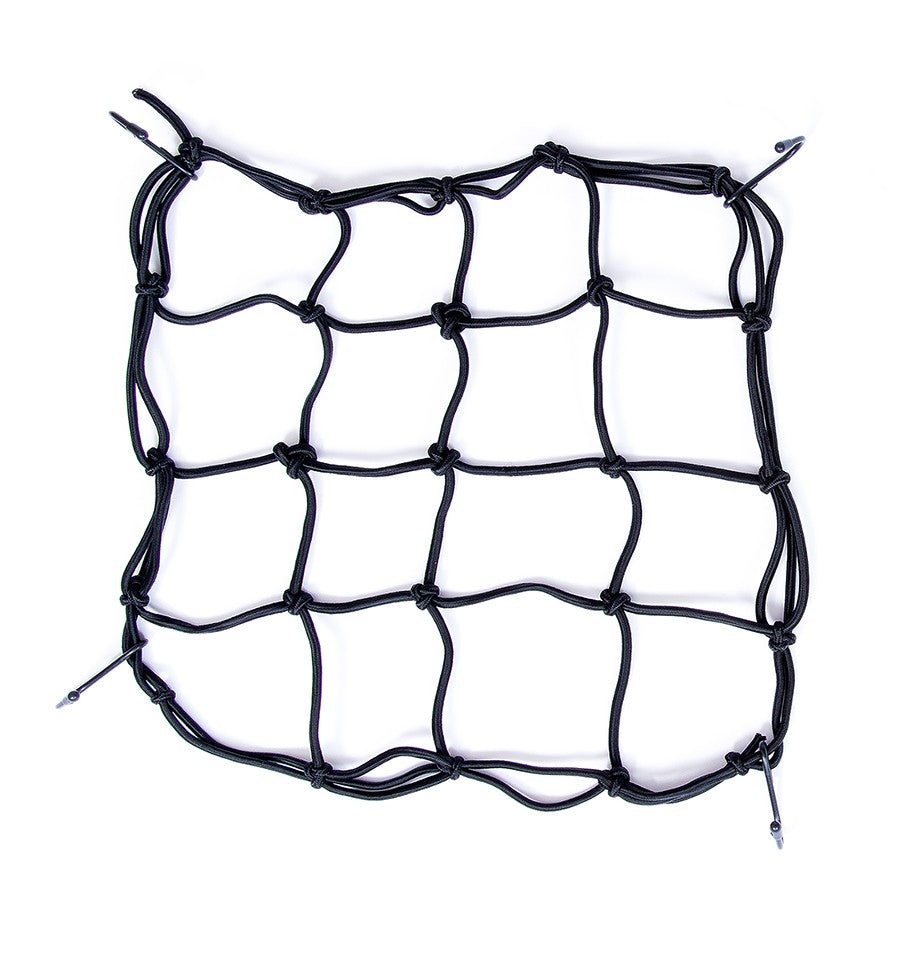 Custom black trellis netting designed for the Bloom Carousel, showing a grid of plastic cords with corner hooks for securing to the frame.