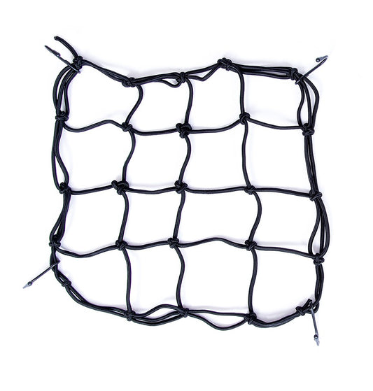 Custom black trellis netting designed for the Bloom Carousel, showing a grid of plastic cords with corner hooks for securing to the frame.